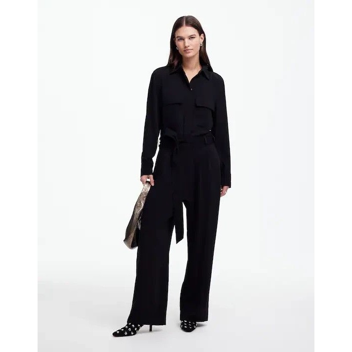 Madewell Waist Tie Straight Leg Jumpsuit 14 Black Oversized Easy Fit Nwt B58
